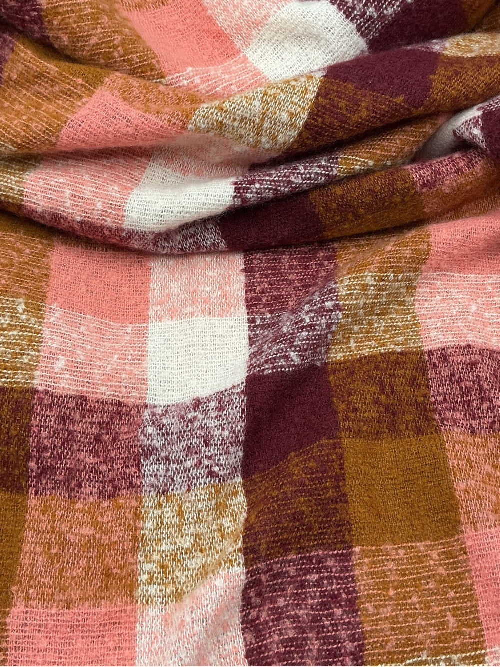 Plaid Knit Scarf in Pink, Mustard & Burgundy